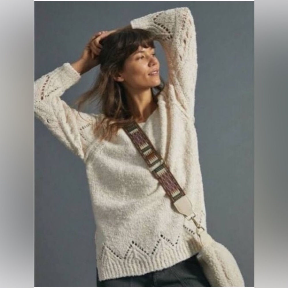 NWT‎ Anthropologie Pilcro Luna Pointelle Tunic Sweater, Size L Petite